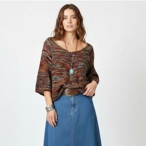 United States Sweaters Space Dye Knit Top Multicolor Boho V-Neck Size M